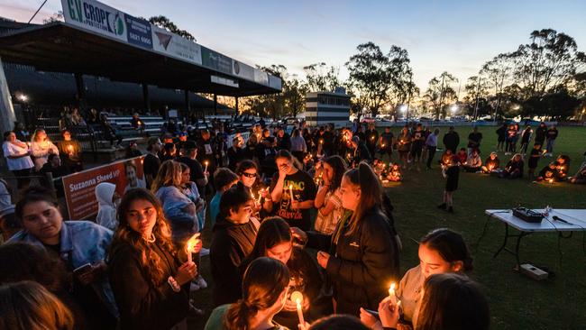 Family and friends at a memorial for Sienna Ratila. Picture: Jason Edwards