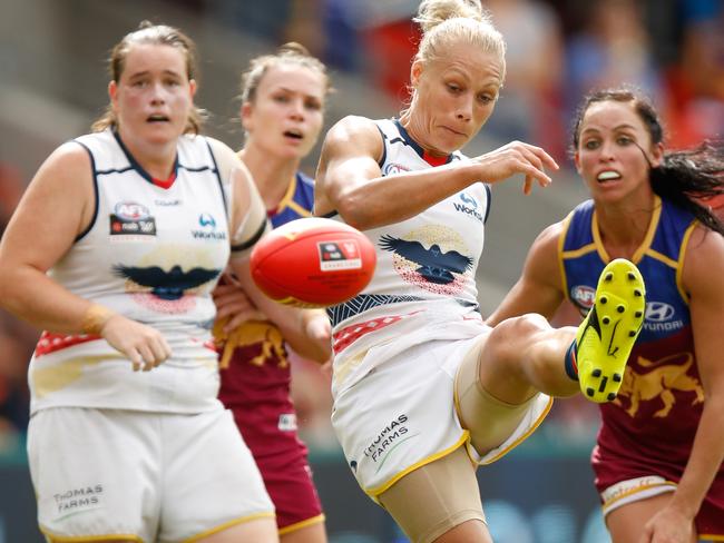 GOLD COAST, AUSTRALIA - MARCH 25: Erin Phillips of the Crows in action during the 2017 AFLW Grand Final match between the Brisbane Lions and the Adelaide Crows at Metricon Stadium on March 25, 2017 in Gold Coast, Australia. (Photo by Michael Willson/AFL Media/Getty Images)