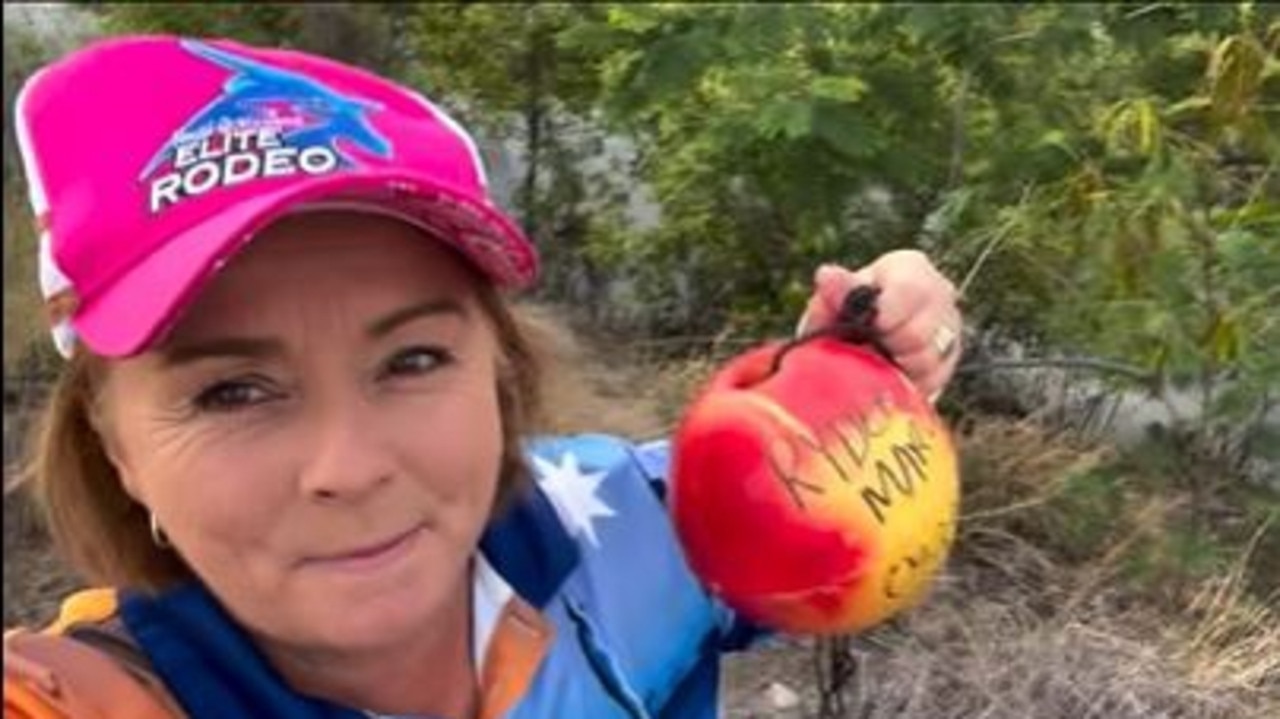 Margie drops a crab pot while delivering a video on the election.