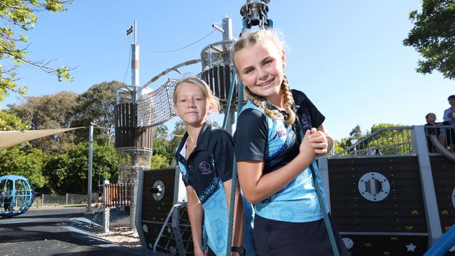 Archie Williamson 12 and his still best friend Sarah Miglioranza 12 were interviewed by the Gold Coast Bulletin on their first day of Prep in 2017 and are about to start high school together. Picture Glenn Hampson