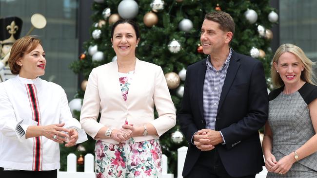 Premier Annastacia Palaszczuk pictured with her key economic ministers (from left) Treasurer Jackie Trad, State Development Minister Cameron Dick and Innovation Minister Kate Jones. Pic: Annette Dew