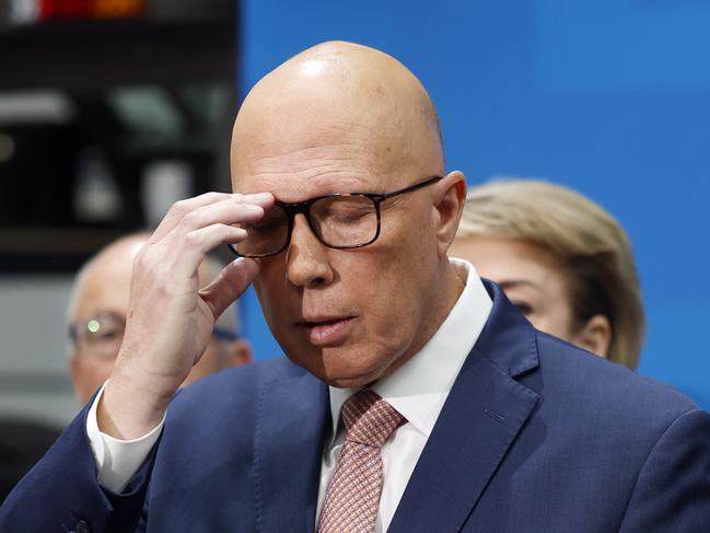 NCA 2025 FEDERAL ELECTION LIBERAL BUS. 23/04/2025Pictured is Leader of the Opposition Peter Dutton as he addresses the media during a visit to Blacktree Technology at Belmont in the Swan electorate of Perth WA. Picture: Richard Dobson / NewsWire