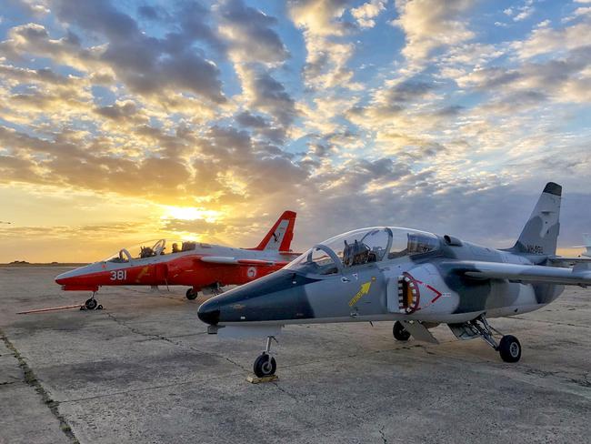 S-211s Marchetti planes belonging to Jetworks Aviation at Essendon Airport. Picture: Supplied