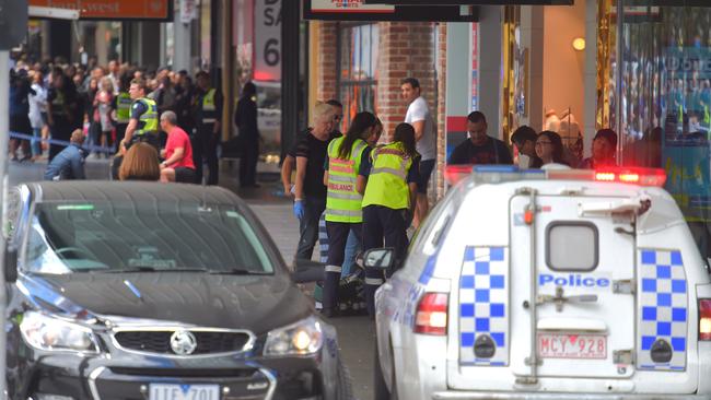 Bourke St was filled with chaos and confusion. Picture:  Tony Gough