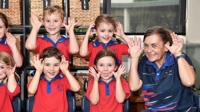 My First Year: Amamoor State School Preps. (back) Madelyn, Kai, Aryelle. (front) Miss Broome, Natalie, Hugh, Storm, Mrs Story. Picture: Patrick Woods.