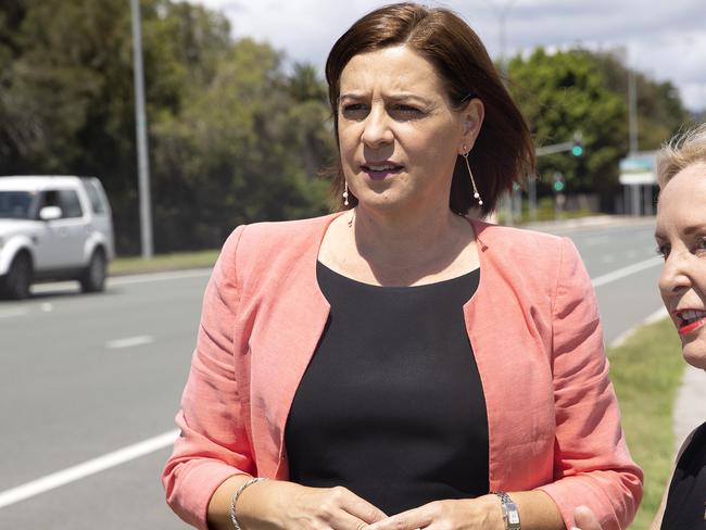 Gold Coast AUSTRALIA - NewsWire Photos October 28, 2020: Queensland opposition LNP leader Deb Frecklington visits Gooding Drive roundabout on the Gold Coast  with  with Ros Bates MP (left). The roundabout will be replaced with a signalised intersection as part of the LNPÃs $1bn program to build new road and rail projects across South-East Queensland. : NCA NewsWire / Sarah Marshall