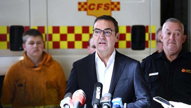 Premier Steven Marshall speaks to media about the bushfire report into summer bushfires. Picture: Mark Brake