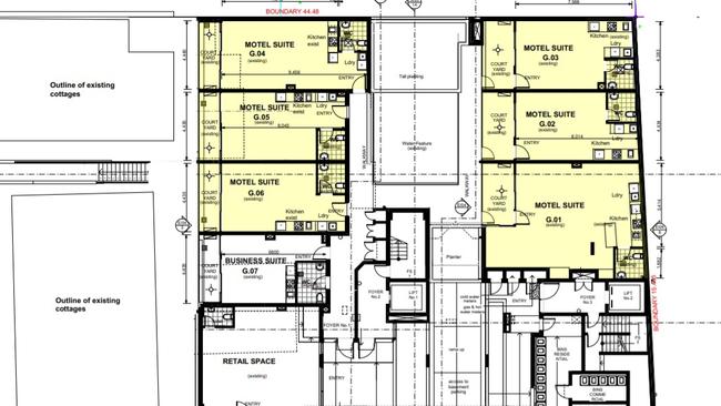 An architectural plan of the motel.