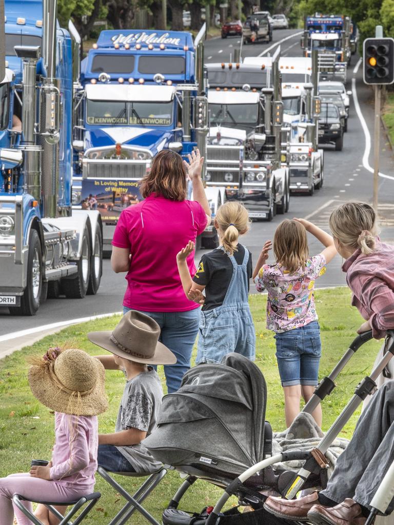 A convoy of more than 200 trucks left Toowoomba for the annual Lights On The Hill memorial at