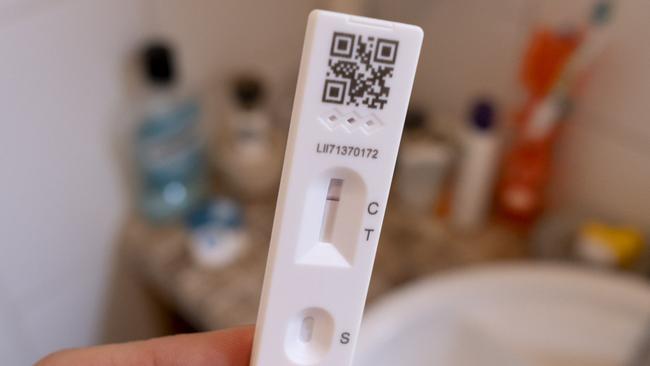 This lateral flow test used by a person at home in the UK shows a negative result. Picture: Getty Images