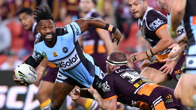 James Segeyaro in action against the Broncos in 2017. Picture: AAP Image/Darren England