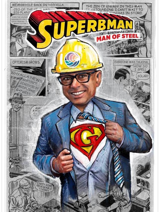 GFG Alliance chairman and Whyalla steelworks owner Sanjeev Gupta, drawn by artist and illustrator Leith O'Malley.