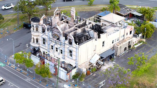 The fire-ravaged, flooded Broadway Hotel in Woolloongabba is up for sale. Picture: AAP/Richard Walker