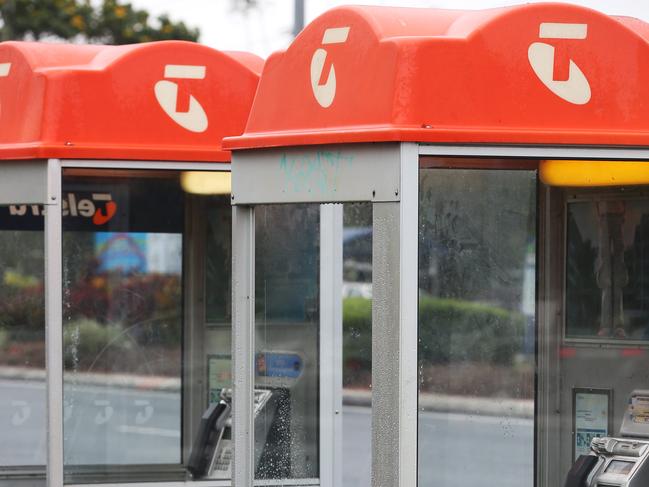 General, generic photo of a Telstra public payphone (telephone box).