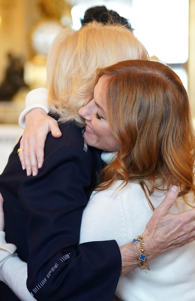 Queen Camilla, then Queen Consort, hugging Geri. Picture: Getty Images