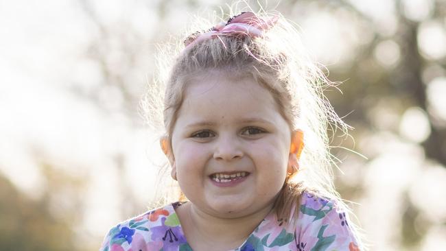 July 9, 2024: Four-year-old Samara woke up suddenly one day when she was Two and couldn't walk. She'd lost mobility one day in September 2022 and now lives with a neurological condition.   Picture: Kelly Barnes
