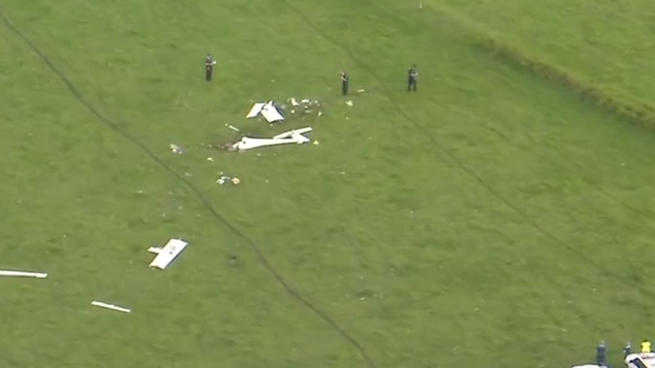 Debris from the two planes was scattered across 200m of the paddock. Picture: Channel 7