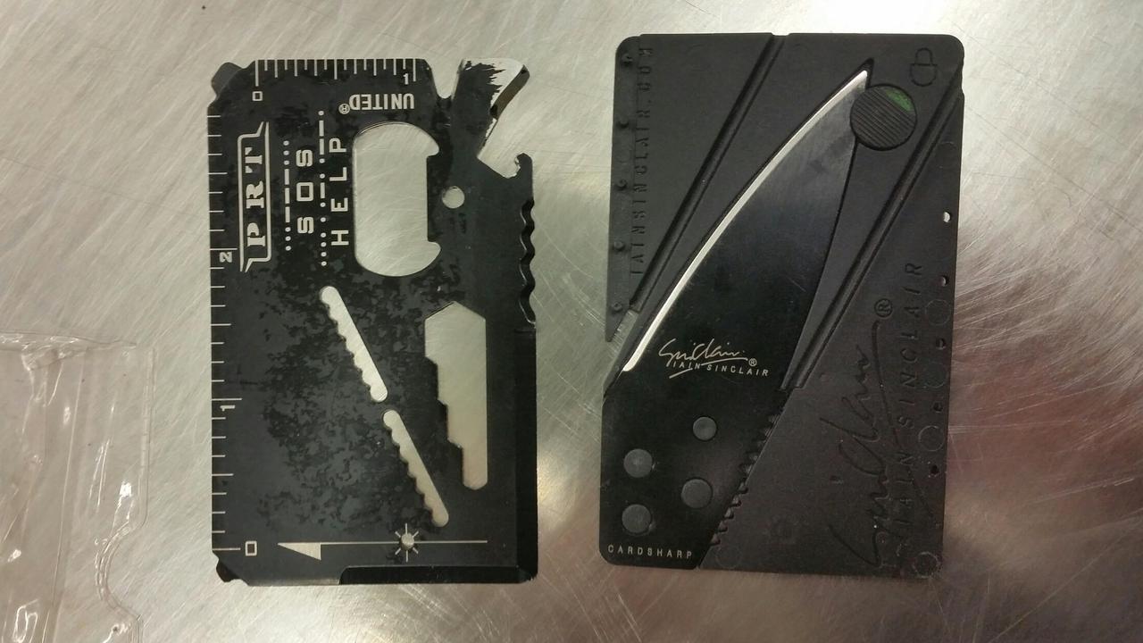 AFP reports 35 credit card knives, like the ones pictured, have been found on passengers or in their luggage since November.