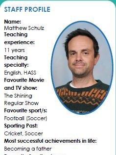 Matthew Schulz's bio in a school newsletter.