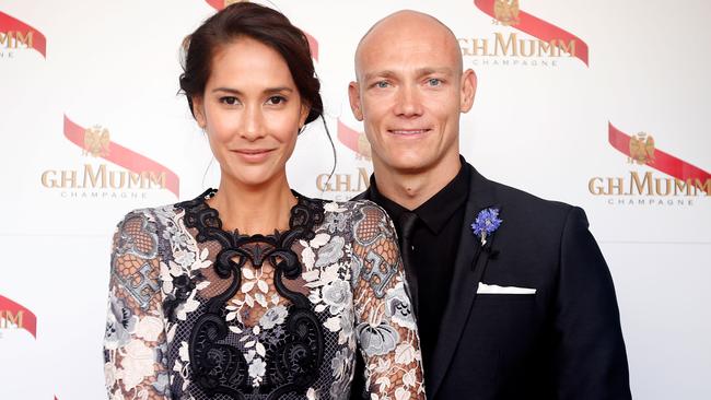 Klim with his former wife Lindy at the Mumm Marquee on Derby Day at Flemington Racecourse in 2014. Picture: Darrian Traynor/Getty Images