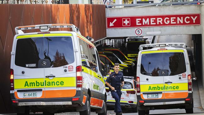 Ambulances at the Royal Hobart Hospital. Picture: Chris Kidd