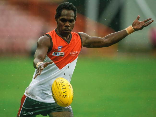 Harley Puruntatameri as the NTFL Men v Glenelg at TIO Stadium. Picture GLENN CAMPBELL