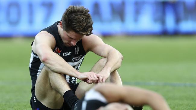 Port Adelaide captain Steven Summerton reflects on the Magpies’ heartbreaking SANFL grand final loss to Sturt. Picture: Sarah Reed