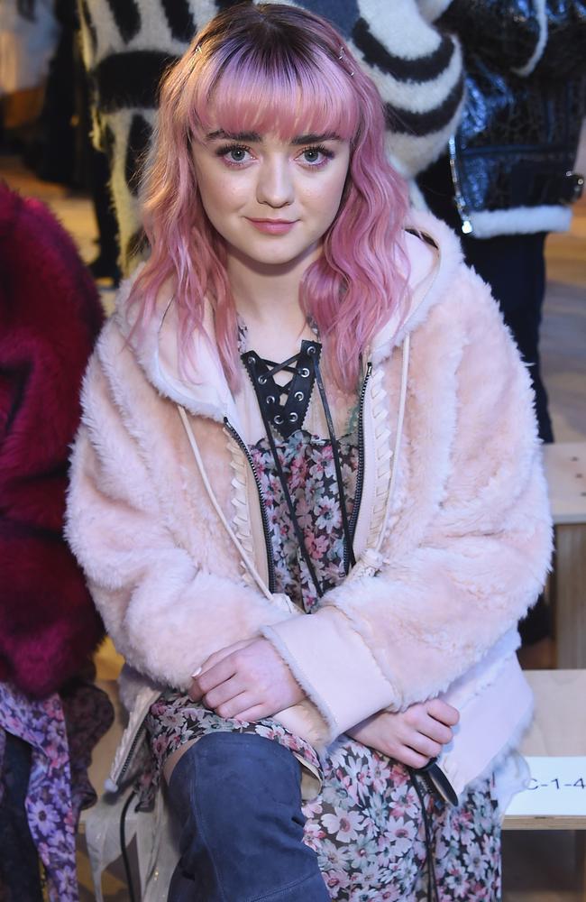 Maisie Williams sat in the front row at Coach’s runway show in New York this week. Picture: AFP 