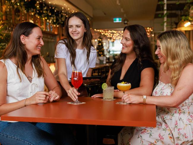 Women – like Elli Panagis, Sian Williams, Abby McConnell and Lauren Malone – are now more likely than men to be in front of the bar, and behind it. Picture: Justin Lloyd.