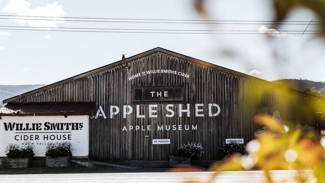 An original apple shed, built in 1942, houses Willie Smith’s cellar door, cafe and museum. The business has been a major player in Tassie’s booming cider industry. Picture: Stu Gibson