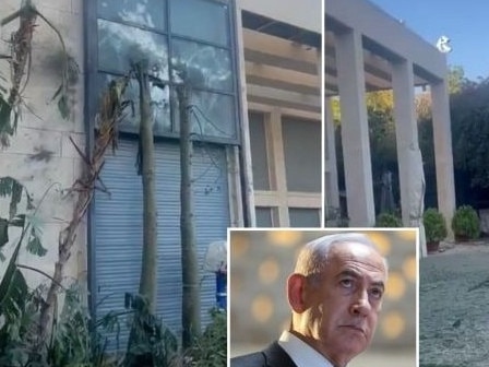 The cracked window at Benjamin Netanyahu's Caesarea home after it was hit by a Hezbollah drone.