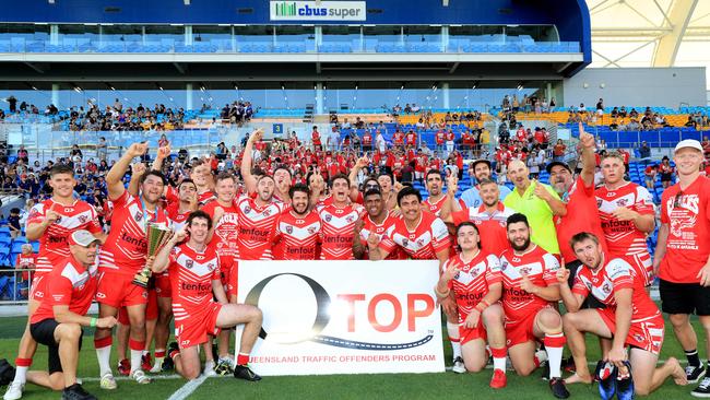 17th October 2020, Currumbin Eagles celebrate winning the Gold Coast Rugby League Reserve Grade Grand Final against the Tugun Seahawks played at CBus Stadium Photo: Scott Powick Newscorp