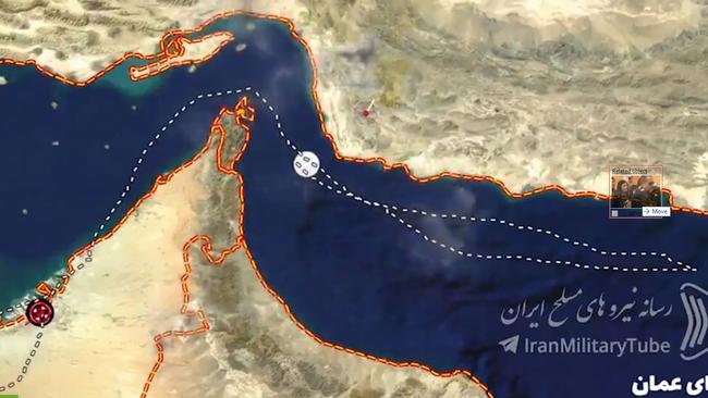 A map showing where the Iranian air defence shooting down an drone. Picture: Iran Military Tube