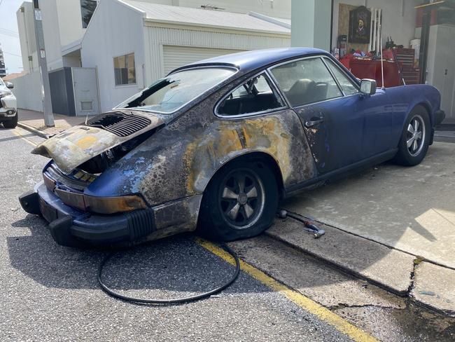 Adam Turnbull's 1974 Porsche 911S went up in flames after he tried to start it on Father's Day morning, Sunday September 6. Picture: Gabriel Polychronis