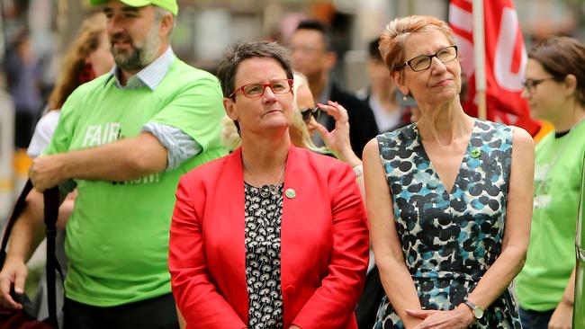 Australian Education Union Victorian Branch president Meredith Peace, front left, says the teachers’ vote sends a clear message. Picture: Stuart McEvoy