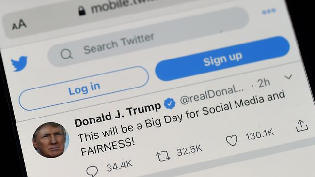 Twitter labelled two of Donald Trump’s tweets as misleading. The reaction was swift and severe. Picture: Olivier Douliery/AFP