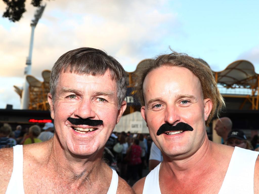 Glen McKnight and Dan Corbett arrive at Metricon Stadium to see Queen Live. Photograph: Jason O'Brien