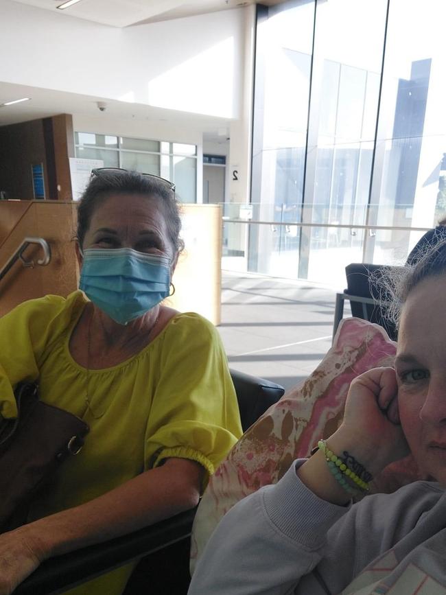 Emma with her mum Katrina waiting for a chemotherapy session. Picture: Supplied