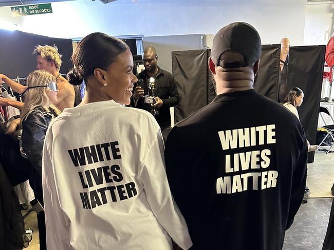 Kanye West Wears ‘White Lives Matter’ Shirt at Yeezy Runway Show. Kanye wearing matching White Lives Matter shirts with Candace Owens