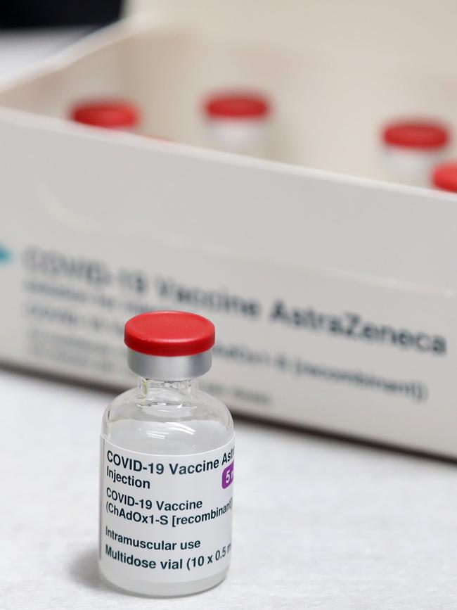 A box of AstraZeneca/Oxford Covid-19 vaccine vials. Picture: Geoff Caddick / AFP