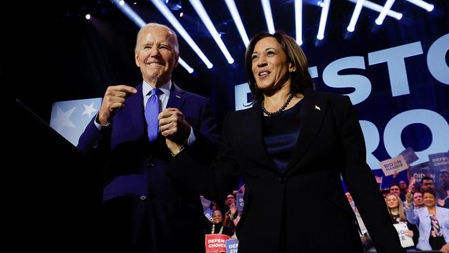 Mr Biden and Ms Harris at a campaign event in Virginia in January. Picture: Reuters