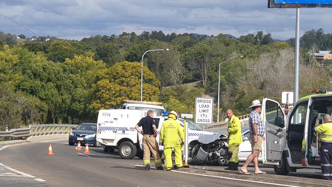 Traffic is diverted after a two car smash on Hughes Terrace.