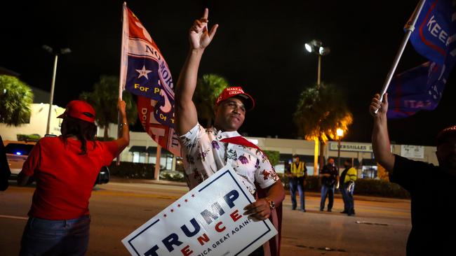 Trump supporters rally in front of Cuban restaurant Versailles in Miami, Florida on early November 4. Picture: AFP