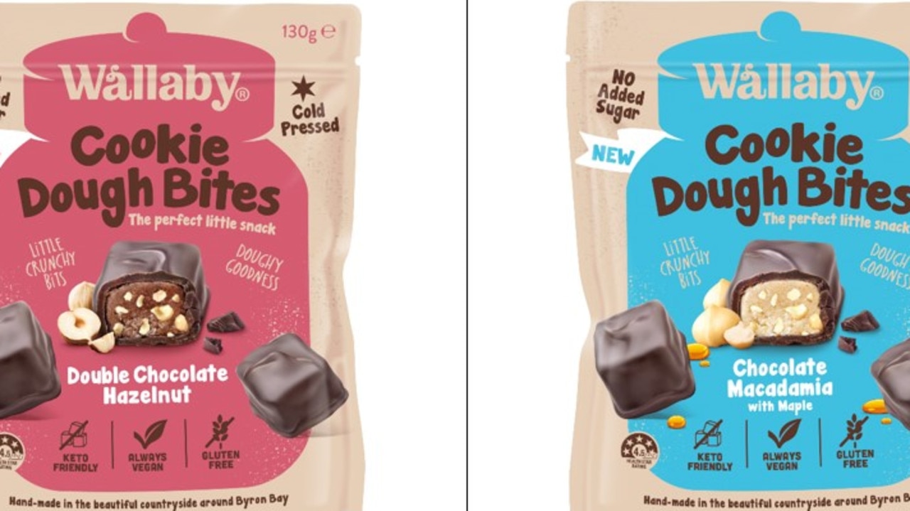 The recall applies to Wallaby Cookie Dough Bites Double Chocolate Hazelnut and Wallaby Cookie Dough Bites Chocolate Macadamia. Picture: Supplied / FSANZ