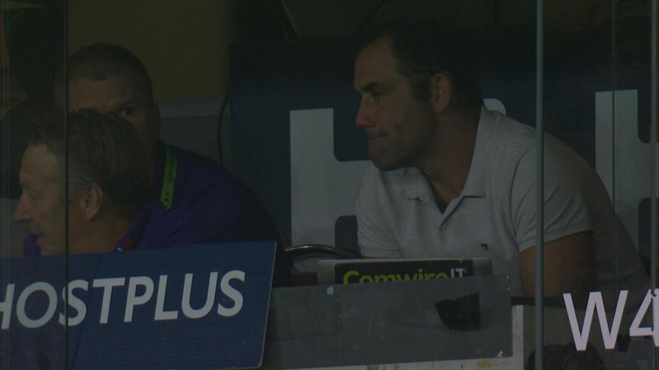Cameron Smith was spotted in the Melbourne coaches box.