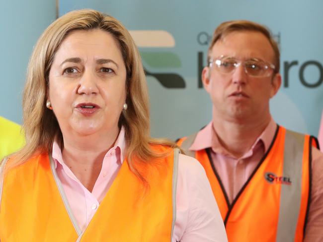 Premier Annastacia Palaszczuk, Deputy Premier Steven Miles, Energy Minister Mick de Brenni, Manufacturing Minister Glenn Butcher and Assistant Minister and Mackay MP Julieanne Gilbert visiting Steel Central in Mackay. Supplied by Queensland Government.