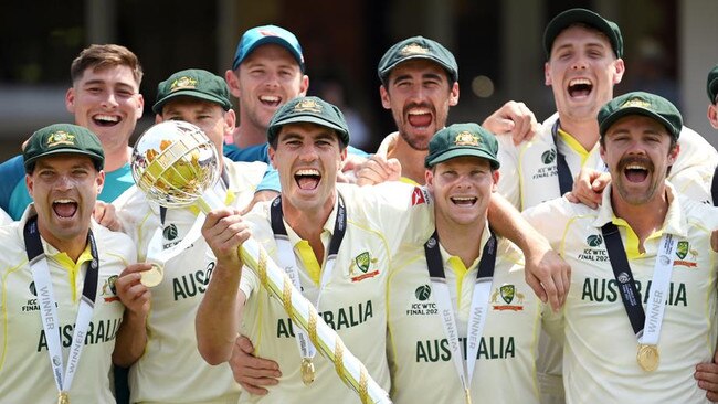 As captain, Pat Cummins (C) locks up one of Australia’s pace spots. Picture: Getty