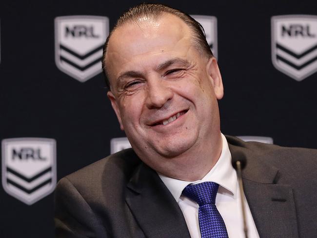 SYDNEY, AUSTRALIA - SEPTEMBER 03: Australian Rugby League Commission Chairman Peter V'landys speaks to the media during a NRL press conference at Rugby League Central on September 03, 2020 in Sydney, Australia. (Photo by Mark Metcalfe/Getty Images)