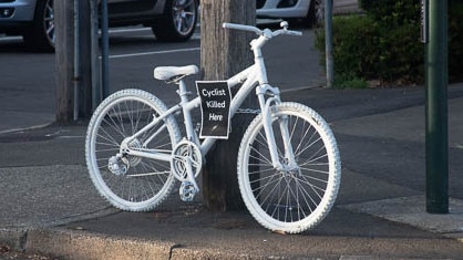 Ghostbike on Moore Park road for Andrew Fergus McArthur, killed in the area last year.