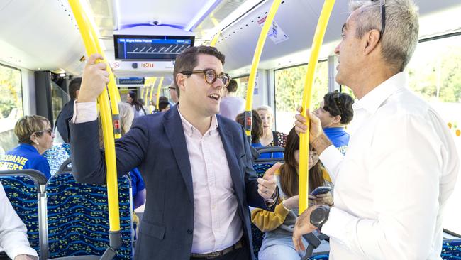 Transport chair Ryan Murphy (left), pictured at last year’s Metro trial, says Labor “bungling’’ has delayed the smart ticketing system for seven years. Picture: Richard Walker